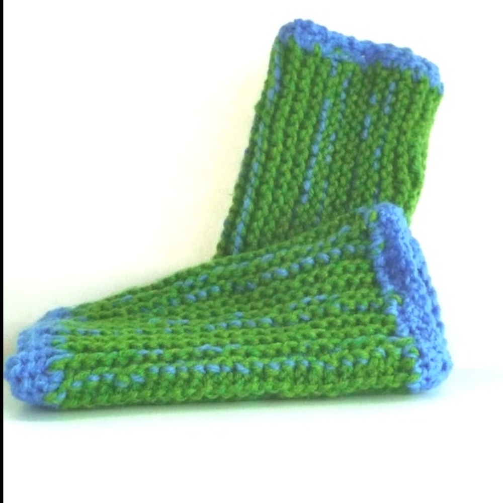 Fingerless Gloves Wristwarmers Hand Knit Crochet Green and Blue OOAK